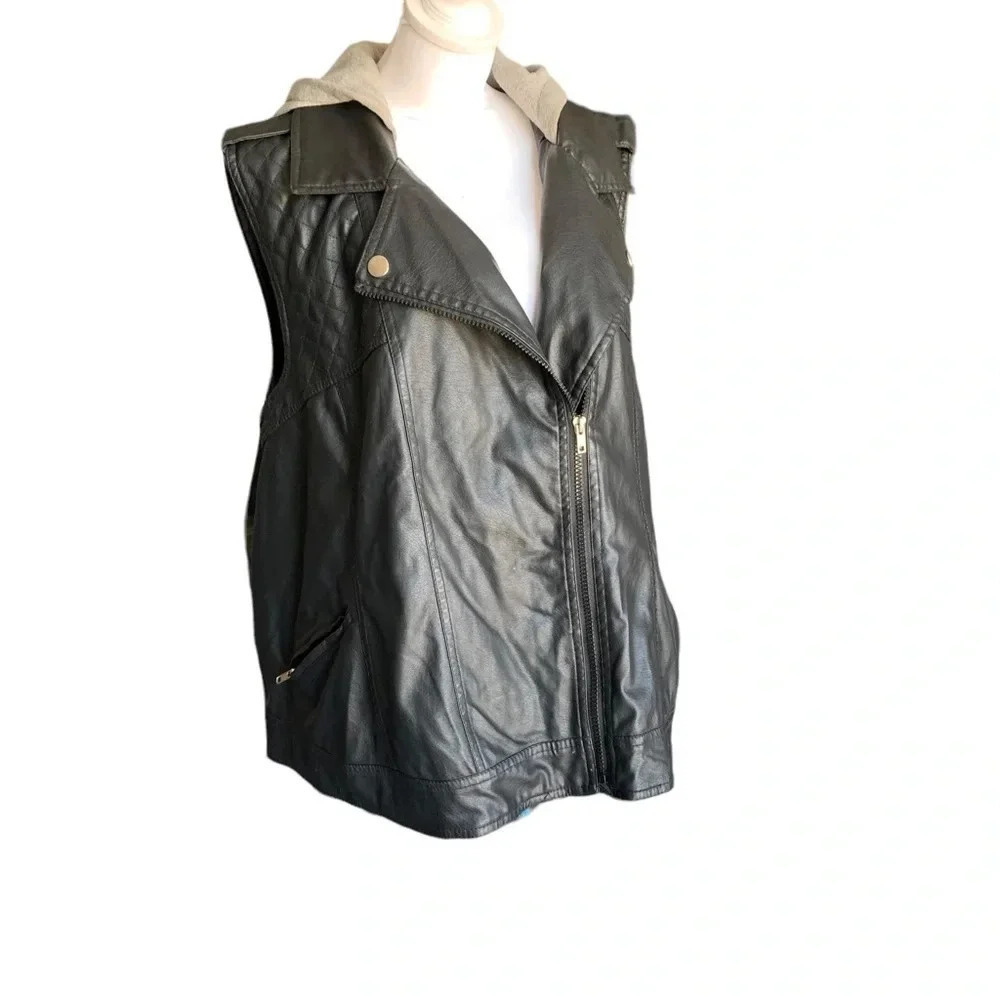 PARIS Blues women's 3XL faux leather vest with grey hood